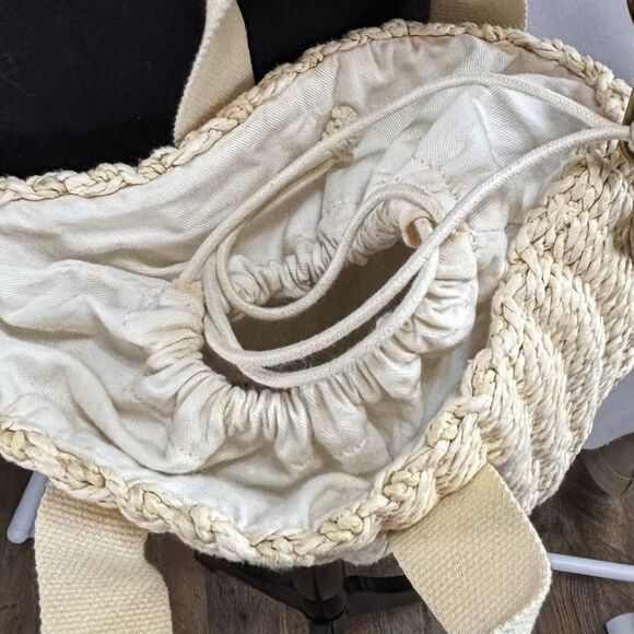 J CREW Small Montauk Bag Straw Tote Drawstring Top Removable Crossbody Strap - Picture 4 of 11